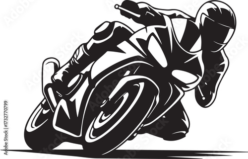 Motorcycle racer silhouette vector illustration leaning into turn at high speed