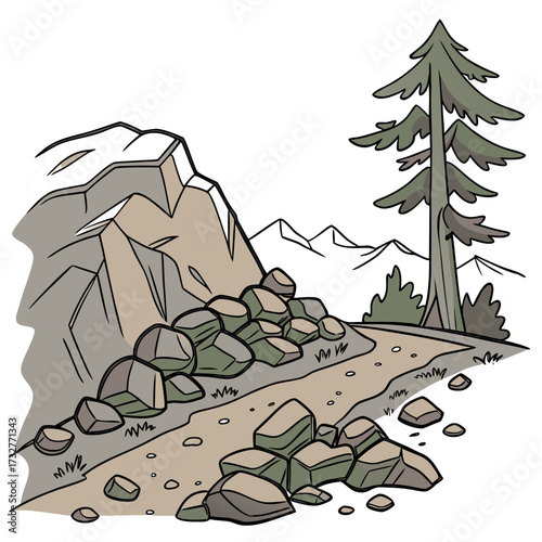 Cartoon grey stone and rock clipart, 3D boulders and pebbles, a pile of rubble and debris, isolated natural landscape elements, and mountain cliff and rocky terrain design. Vector set
