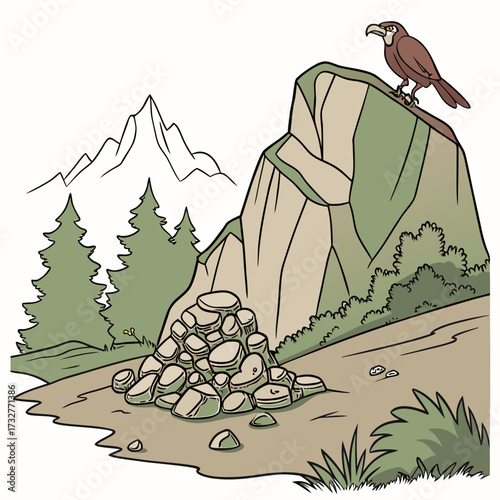 Cartoon grey stone and rock clipart, 3D boulders and pebbles, a pile of rubble and debris, isolated natural landscape elements, and mountain cliff and rocky terrain design. Vector set