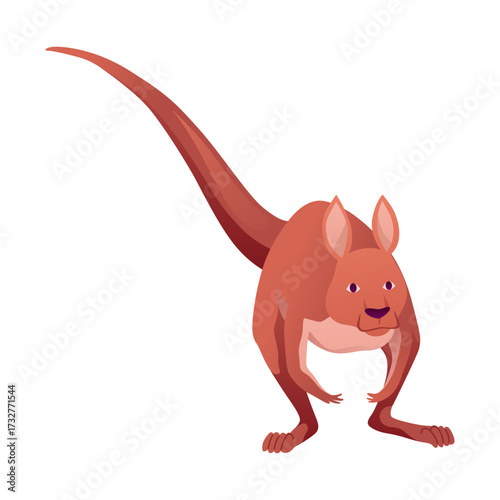 Kangaroo character posing. Adult kangaroo with pouch standing. Vector flat cartoon animal of australian fauna and wildlife, isolated on white background