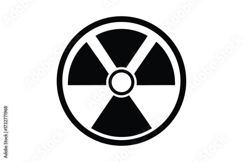 A black radiation symbol with three sections is shown on a white background