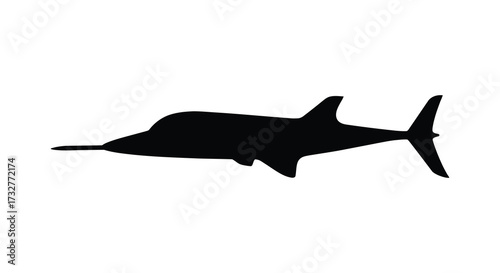 Black Silhouette of a Swordfish Swimming in the Ocean Depths