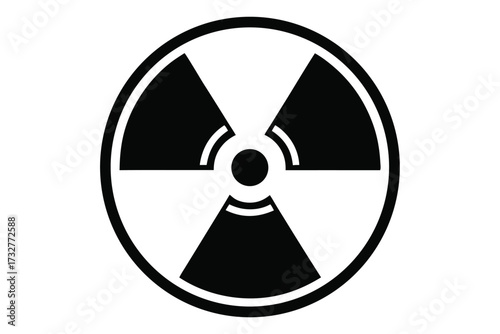Circular radiation symbol features a bold, stark design against a white backdrop