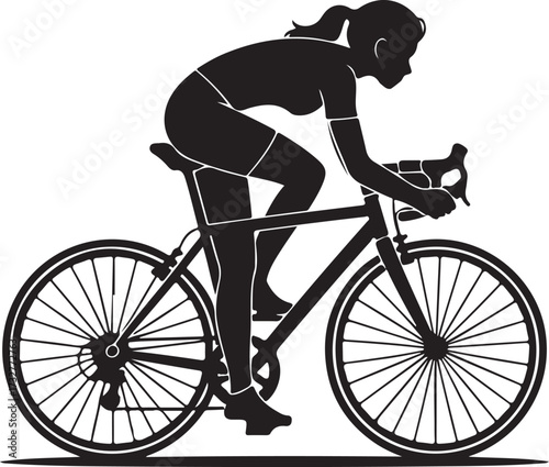 Female cyclist silhouette vector illustration riding bicycle in racing action pose