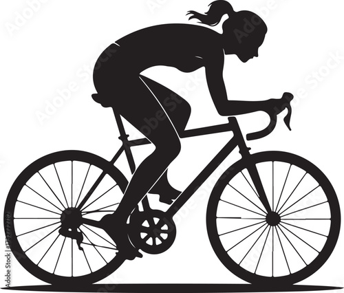 Female cyclist silhouette vector illustration riding road bike in action pose, sports design template for cycling, fitness, competition, racing, outdoor activity, healthy lifestyle, and recreation con