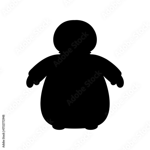 Silhouette of a rounded creature or character with a spherical head design
