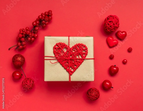 Gift box adorned with heart and red accents