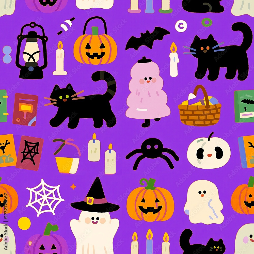 Obraz premium Halloween seamless pattern purple background