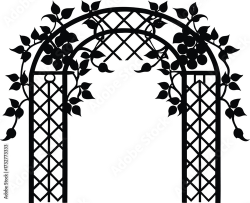 Garden Trellis With Vines Silhouette | Plant Decoration Vector