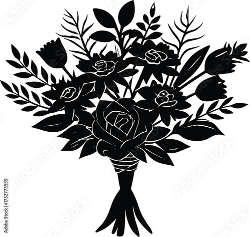 Greenery Bouquet Silhouette | Botanical Arrangement Vector
