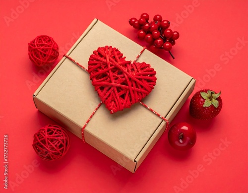 Gift box with heart and berries