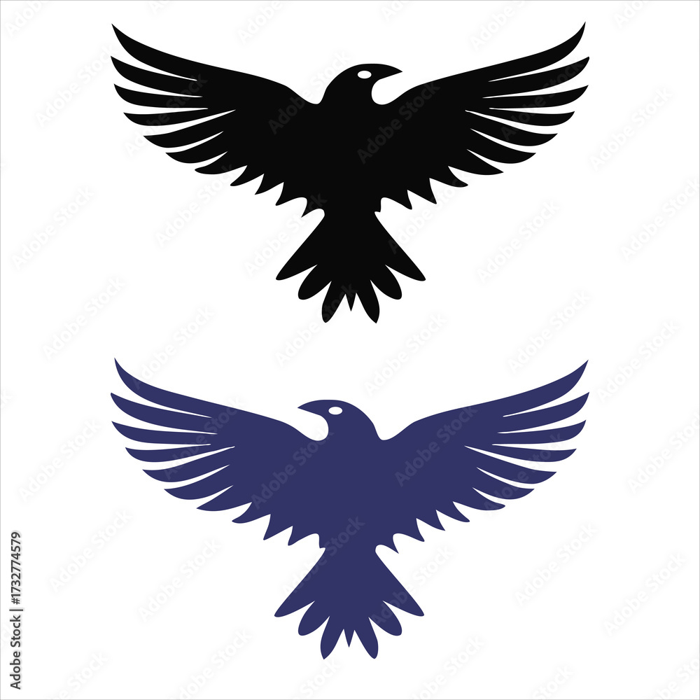 Obraz premium Black blue bird wings spread vector