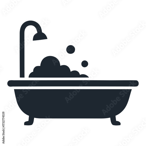 Bathtub with shower and bubbles water clean