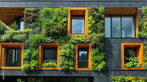 A modern building with a living green wall, showcasing sustainable and eco-friendly architecture.