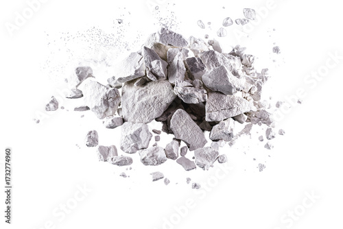 Calcium and Magnesium stones, white background. Called virgin lime or quicklime