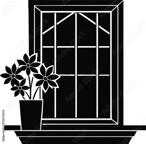 Window Flower Box Silhouette | Decorative Plant Vector Graphic