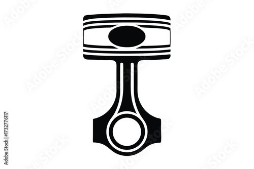 Black engine piston silhouette displays a modern minimalist mechanic part in monochrome