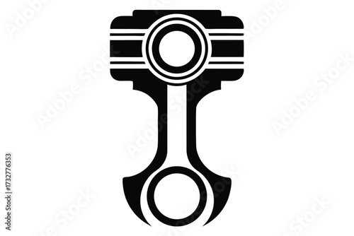 Silhouette of a black automotive piston with distinct inner circles is isolated on white