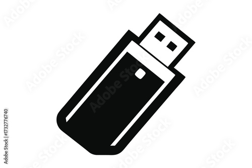A simple black and white design depicts a USB flash drive storage device