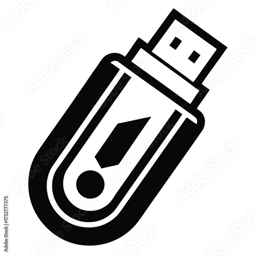 A USB flash drive symbol, with an exclamation mark and circle shape inside