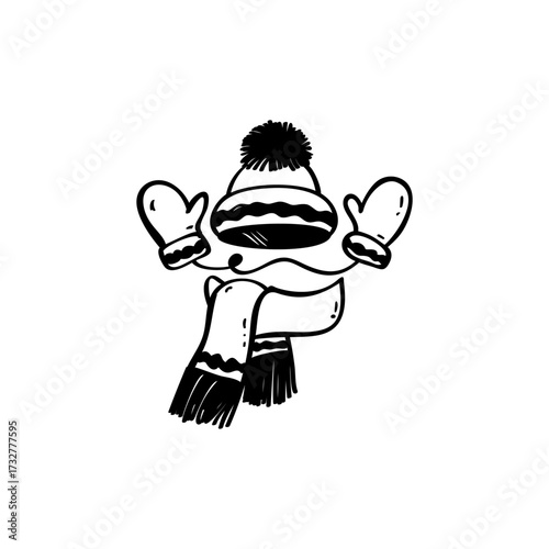 Hat, scarf and mittens hand drawn vector illustration