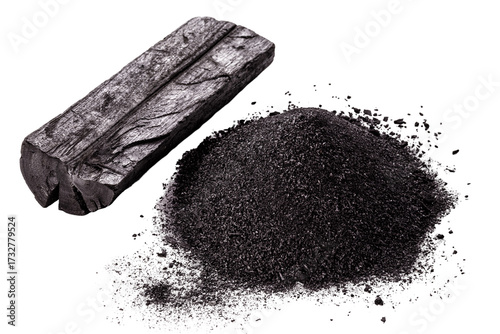 charcoal on an insulating, wooden or granulated base, on white background