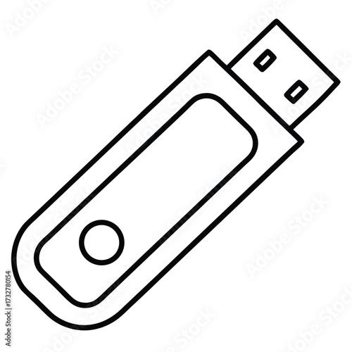 Simple memory stick line art illustration shows detailed information storage device icon