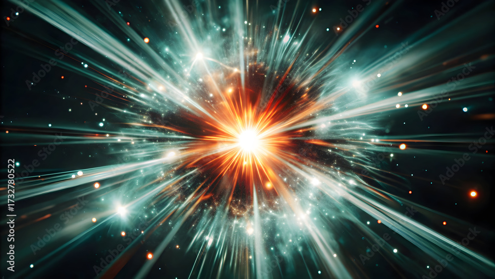 Fototapeta premium Radiant cosmic explosion bursting with fiery orange and teal light radiant light teal glow