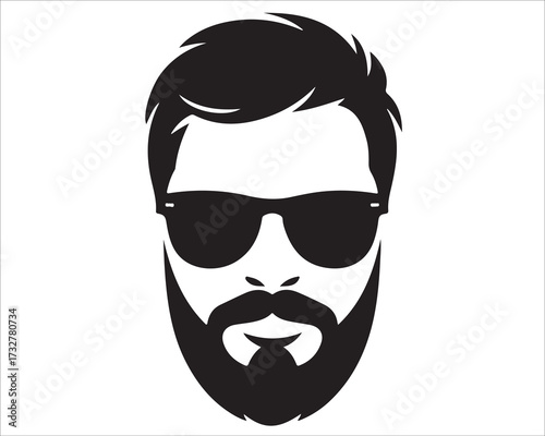 Male face silhouette vector illustration with beard and sunglasses hipster portrait