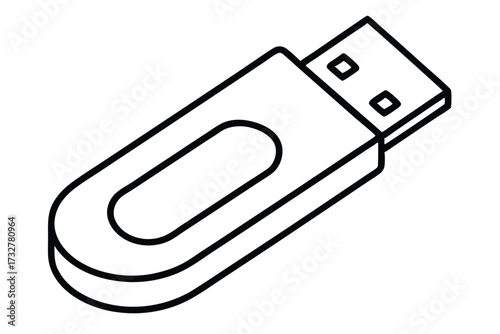 Outline depiction shows a white USB flash drive with black edge, angled upwards