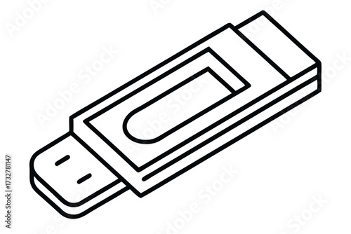 A simple black line drawing presents an opened flash drive with clear outlines