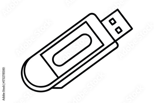 Simple USB drive line drawing features a modern design on a clean white backdrop
