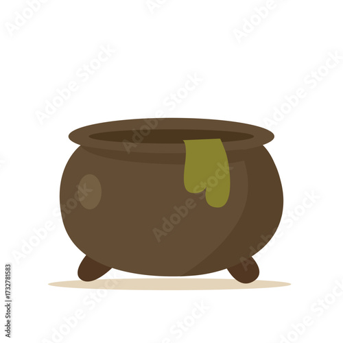 Witch cauldron with green potion flat cartoon illustration isolated on white background