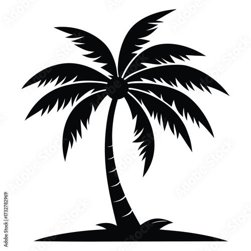 Elegant silhouette depicts a lush palm tree, a tropical icon on sandy ground