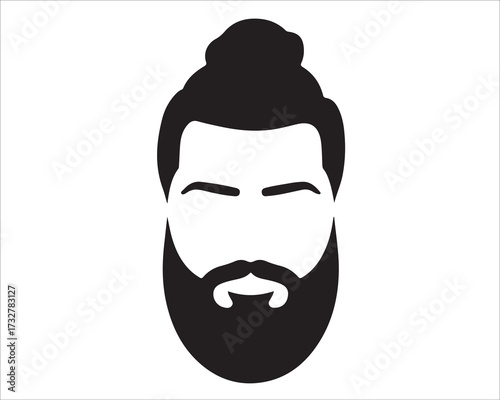 Male face silhouette vector illustration with beard and man bun hipster hairstyle