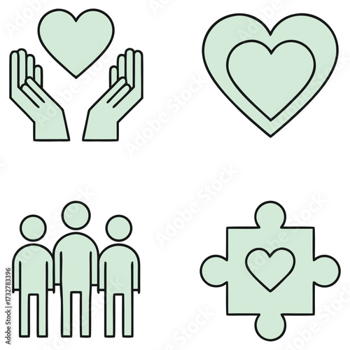 Hands holding heart people puzzle heart group