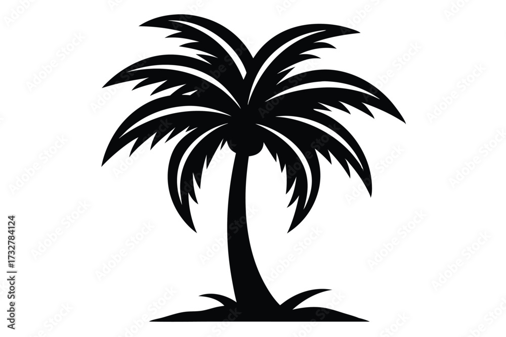 Fototapeta premium Solitary monochrome palm tree ascends from the earth, forming a striking, bold silhouette
