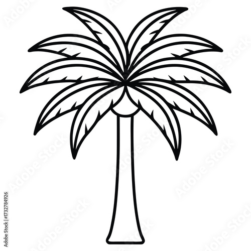 Outlined palm tree showcases stylized fronds and thick trunk in clean monochrome presentation