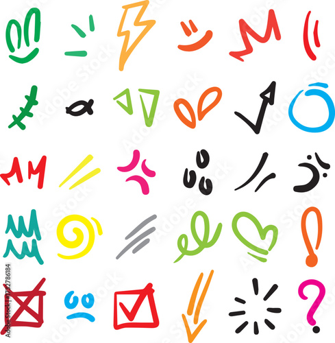Colorful vector cartoon font alphabet set with letters, numbers, and symbols for school design and education illustration