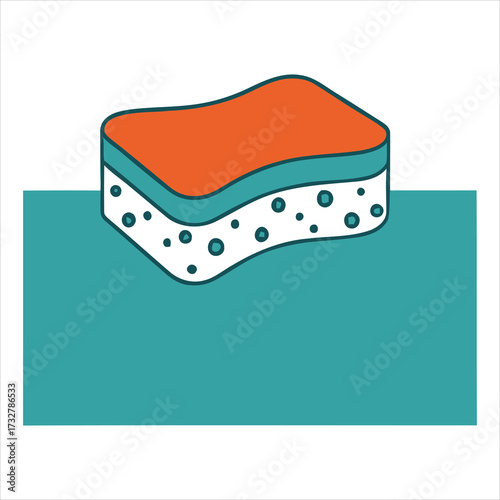 Orange sponge cleaning teal surface vector