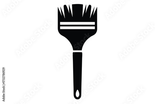 Isolated black paint brush showcases clean strokes, perfect for painting designs and projects