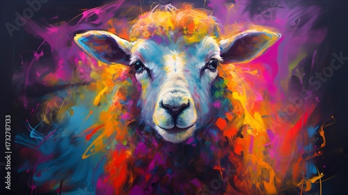Sheep neon oil paintings thick brushstrokes