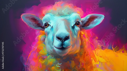 Sheep neon oil paintings thick brushstrokes