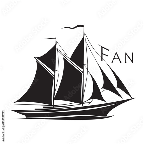 Antique sailing ship silhouette vector illustration on the ocean  