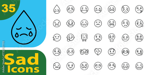 Collection of sad emotion icons in vector format