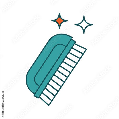 Teal scrubbing brush with orange and teal sparkles cleaning tool