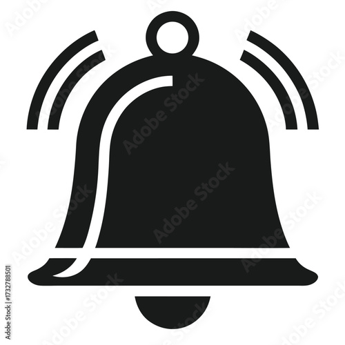 Black silhouette shows a ringing bell with sound waves emanating from the sides