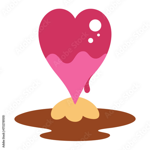 Pink heart dripping onto brown and yellow base liquid