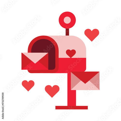 Red mailbox with hearts and envelopes pink love
