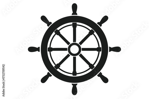 Isolated black ship wheel shows nautical equipment for marine and nautical themes